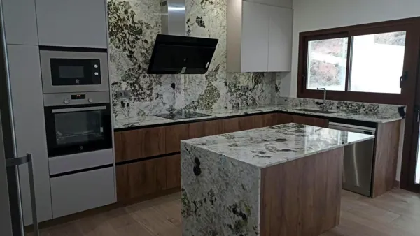 Kitchen with a waterfall island