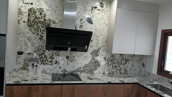 Kitchen with a waterfall island