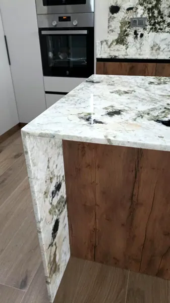 Kitchen with a waterfall island